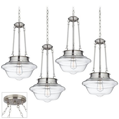 Possini Euro Design Brushed Nickel Swag Pendant Chandelier Modern Schoolhouse Clear Glass 4-Light Fixture for Dining Room Kitchen