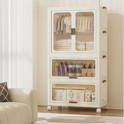 Foldable Wardrobe Closet, Stackable Plastic Wardrobe with 1 Closet & 2 Storage Cabinets,Storage Cabinet for Living Room Bedroom Dormitory, Waterproof