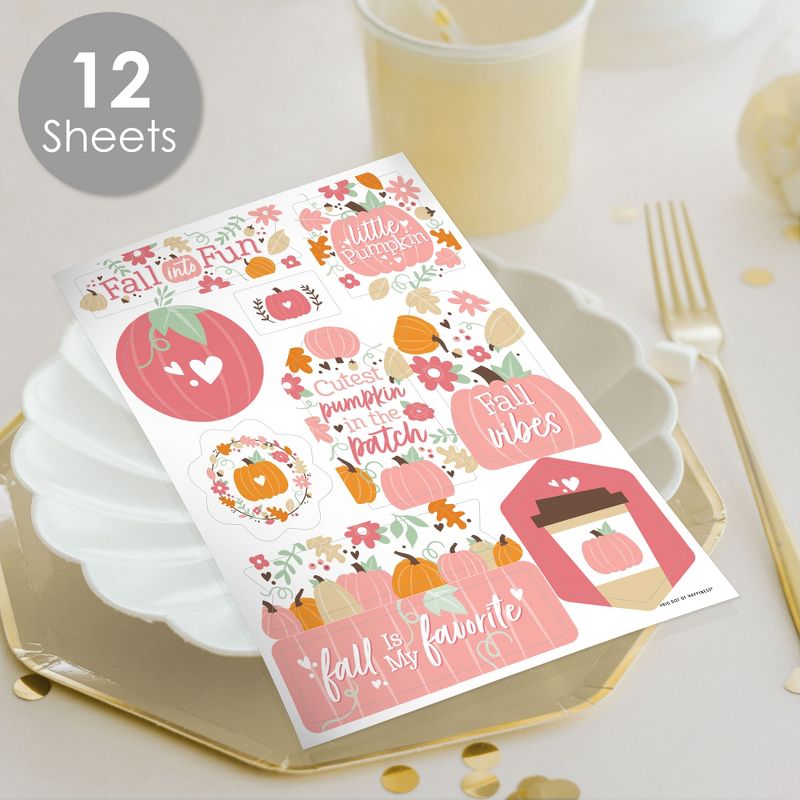 Big Dot of Happiness Girl Little Pumpkin - Fall Birthday or Baby Shower Party Favor Sticker Set - 12 Sheets - 120 Stickers, 2 of 7