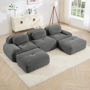 Oversized 117.3" Corduroy Modular U-Shaped Sectional Sofa with 2 Ottomans, 5-Piece Free combination, Pet-Friendly, No Assembly Required - 1 of 4