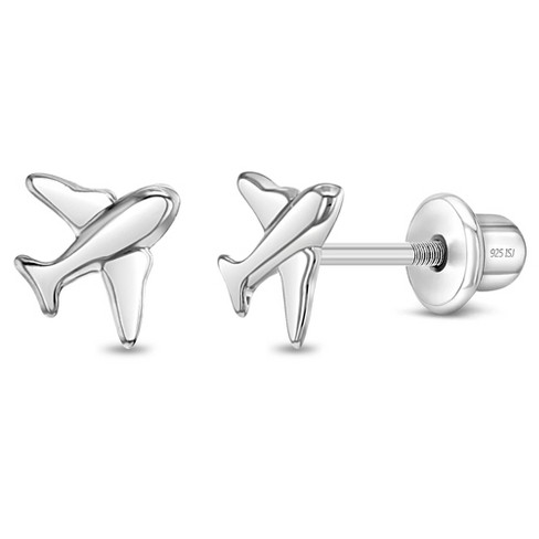 Girls' Tiny Airplane Screw Back Sterling Silver Earrings - In Season Jewelry - image 1 of 4