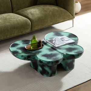 Faux Travertine Butterfly-Shaped Modern Coffee Table with Fiberglass Base and Artistic Design - 1 of 4