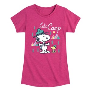 Girls' - Peanuts - Snoopy Camping Fitted Short Sleeve Graphic T-Shirt - 1 of 4