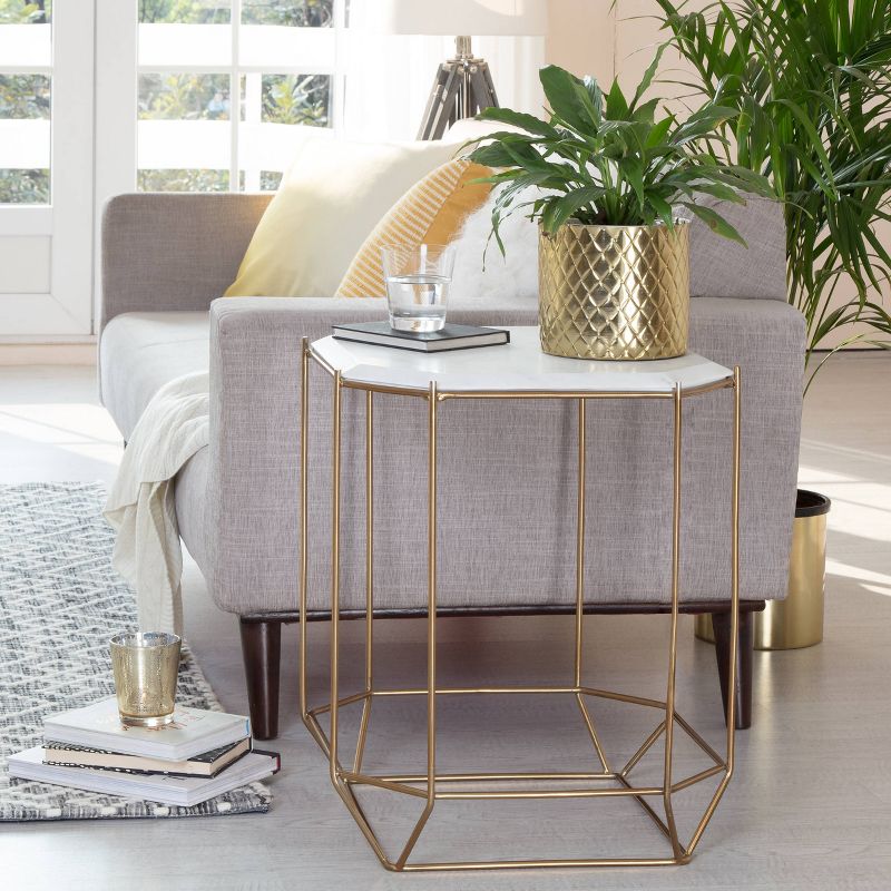 Colton Solid Marble Top Accent Table with Metal Base White/Gold - Finch, 2 of 9