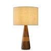 ALOADECOR 28'' Farmhouse Honey Brown Wood Bedside Table Lamp – Classic Drum Shape Nightstand Lamp with Beige Fabric Shade for Bedroom, Living Room - 3 of 4
