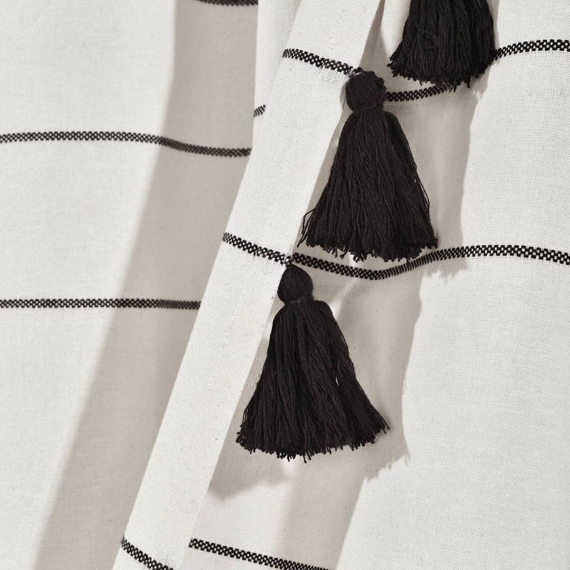Farmhouse Boho Striped Woven Tassel Yarn Dyed Cotton Shower Curtain Ivory/Black - Lush D&#233;cor, 5 of 8