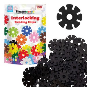 PICASSO-TILES Rainbow Interlocking Plastic Building Chip Blocks, 108PCS Construction STEM Educational Toy for Kids, Black - 1 of 4