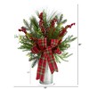 Nearly Natural 28-in Holiday Winter Greenery, Berries and Plaid Bow Artificial Christmas Arrangement Home Décor - 2 of 4