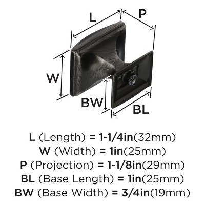 Gunmetal Rectangular Transitional Cabinet Knob with Mounting Hardware