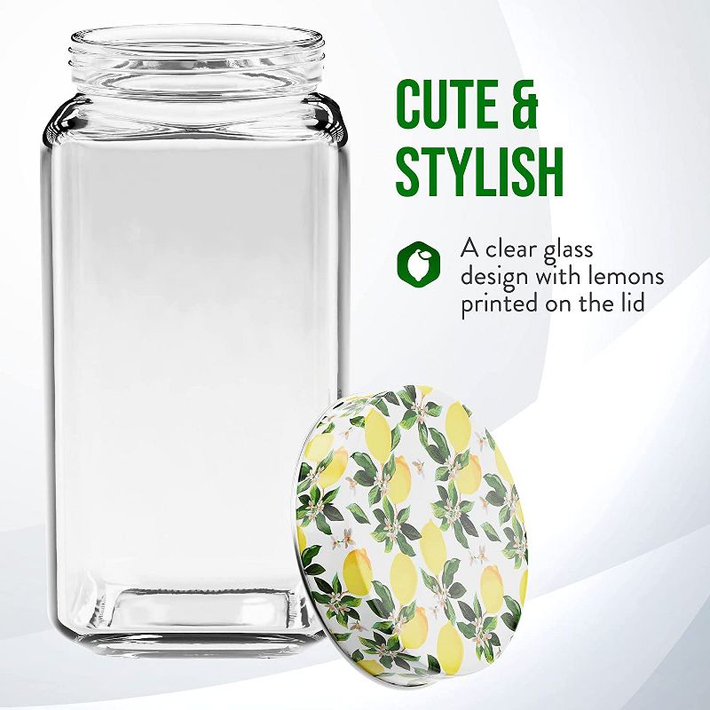 American Atelier Clear Glass Set of 3 Jars, Lemon Design on Airtight Lid, Food Storage Containers, 45, 63, and 74-Ounce Capacity, Dishwasher Safe, 4 of 9