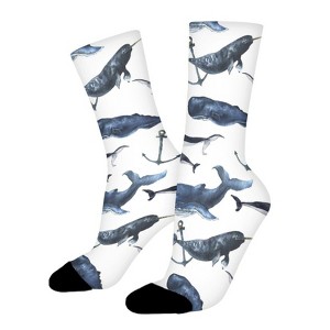 Aquarelle Whales Women Printed Crew Socks Funny Funky Socks Soft Polyester Novelty Gifts for Artists Men - 1 of 1