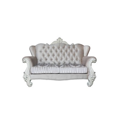 Elegant Ivory Velvet Loveseat with Nailhead Trim and Floral Details