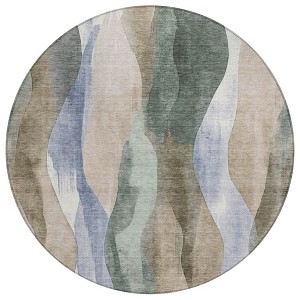 Beige And Denim Blue Abstract Washable Indoor Outdoor Area Rug - 1 of 4