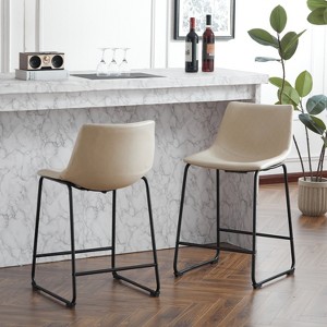 Christopher Knight Home Juliana Modern 24 Inch Faux Leather and Steel Frame Counter Stools (Set of 2) - 1 of 4