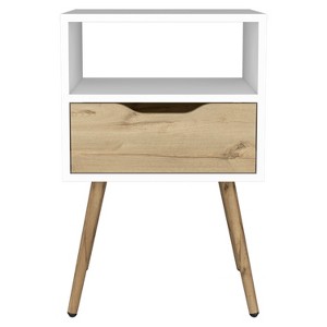 Vynxaria 1-Drawer 1-Shelf Nightstand, White & Light Oak Finish, Rectangular Shape, 20.9" Superior Top, 4-Leg Design - 1 of 4