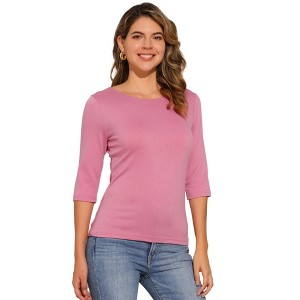 INSPIRE CHIC Women's Classic Solid Elbow Sleeves Round Neck Slim Fit T-Shirts - 1 of 4