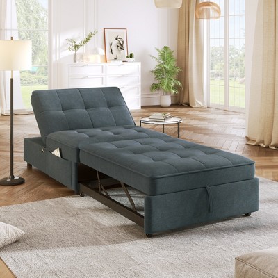 4-in-1 Sofa Bed Chaise Lounge Sleeper Chair Folding Ottoman Bed with Storage Pocket and USB Port, White/Teal/Dark Blue-ModernLuxe