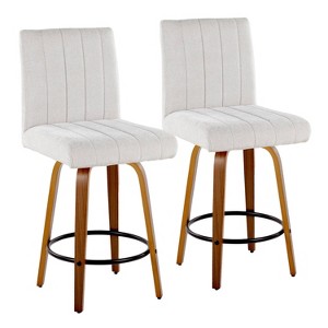 LumiSource Set of 2 Hank Counter Height Barstools Walnut Wood/Light Gray Fabric - 1 of 4