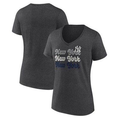 MLB New York Yankees Women's Gray Short Sleeve V-Neck T-Shirt