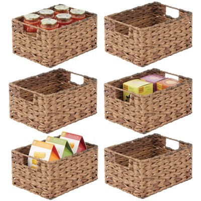 mDesign Woven Farmhouse Kitchen Pantry Food Storage Basket Box, 3 Pack,  Camel, 16 x 12 x 6