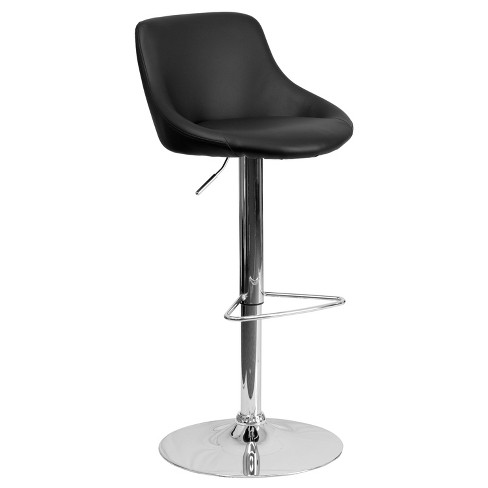 Flash Furniture Contemporary Black Vinyl Bucket Seat Adjustable Height  Barstool with Chrome Base