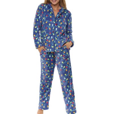 ADR Fleece Women's Pajamas Pants & Long Sleeve Button Down Pajama Cozy PJ Set