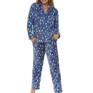ADR Fleece Women's Pajamas Pants & Long Sleeve Button Down Pajama Cozy PJ Set - 1 of 4