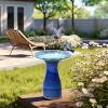 LuxenHome 20" Elegant Tall Ceramic Bird Bath for Outside with Leaf Pattern, Deep Cobalt Blue - 4 of 4