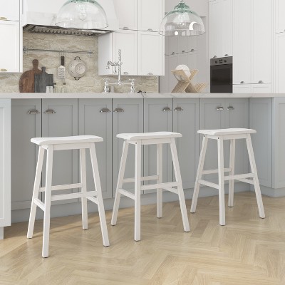 Sea White Wood Saddle Seat Backless Swivel Bar Stool