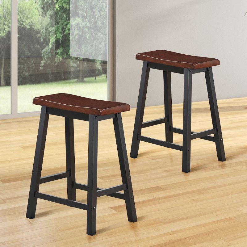 Tangkula Set of 2 Bar Stools 24"H Saddle Seat Pub Chair Home Kitchen Dining Room Brown, 5 of 7