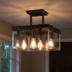 Urban Ambiance Luxury Modern Farmhouse Ceiling Fixture,  14"H x 16-3/4"W SQ,  Olde Bronze Finish, UHP2448 - 1 of 4