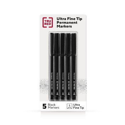 TRU RED Pen Permanent Markers Ultra Fine Tip Blk 5/Pack TR54525