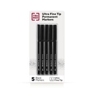 TRU RED Pen Permanent Markers Ultra Fine Tip Blk 5/Pack TR54525 - 1 of 4