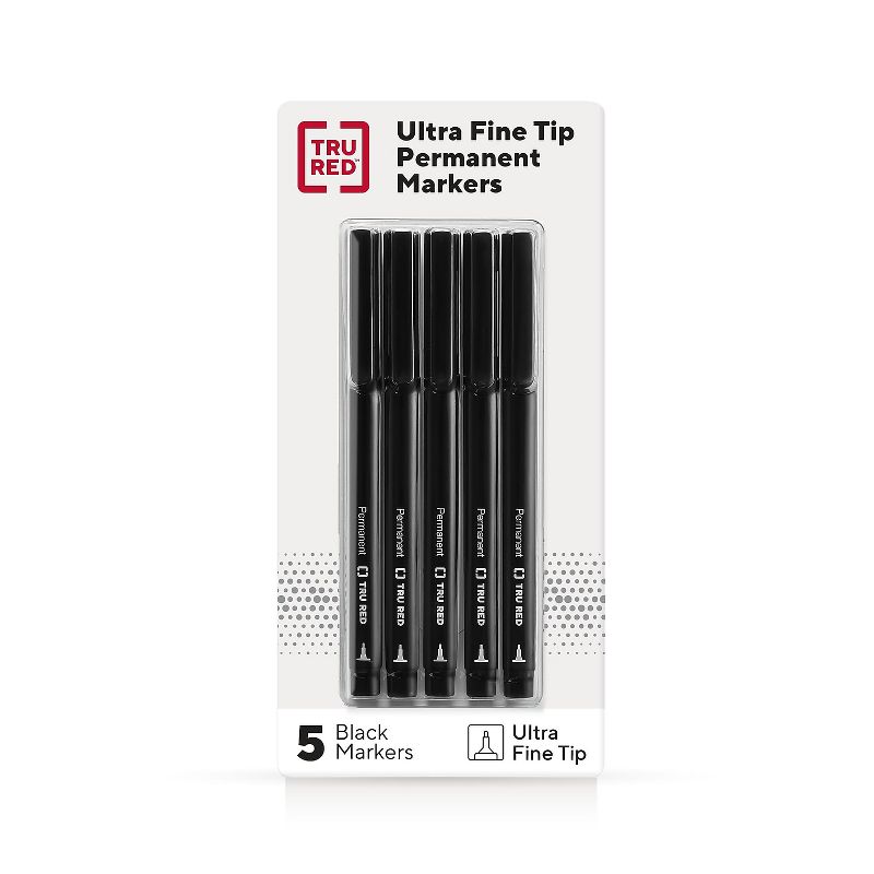 TRU RED Pen Permanent Markers Ultra Fine Tip Blk 5/Pack TR54525, 1 of 10