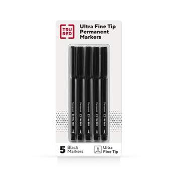 TRU RED Pen Permanent Markers Ultra Fine Tip Blk 5/Pack TR54525