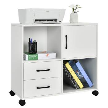 Costway File Cabinet Mobile Lateral Printer Stand with Storage Shelves White\Brown