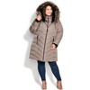 Avenue Women's Plus Size Chevron Faux Fur Hood Long Puffer Coat - 4 of 4