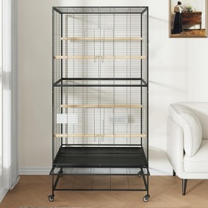 66" Rolling Parrot Cage w/Removable Tray - Large Bird Habitat for Cockatiels, African Greys & Conures | Jaulas para Pájaros Black - 1 of 4