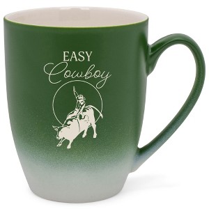 100 North Bull Rider 10 Ounce Green and White Two Toned Ombre, Comfortably Fits Your Hands, Ceramic Tea Coffee Cup Mug, Easy Cowboy - 1 of 1