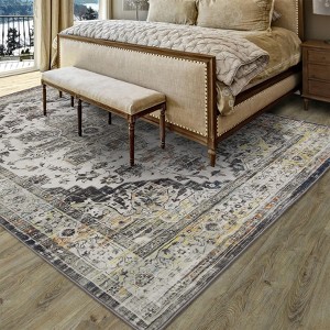 5x7 Washable Vintage Area Rug - Distressed Medallion Pattern, Non-Slip & Stain-Resistant for Living Room, Bedroom - Grey - 1 of 4