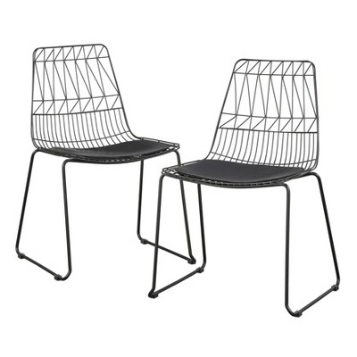 Set of 2 Picot Chairs Black - Lifestorey: Geometric Metal Frame, Faux Leather Cushion, 250lb Capacity