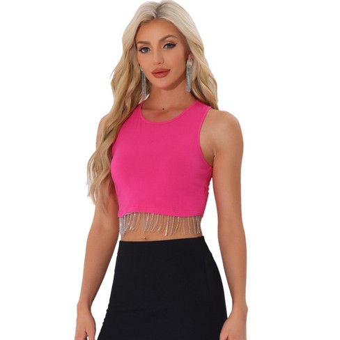 Pink rhinestone popular tank top crop top