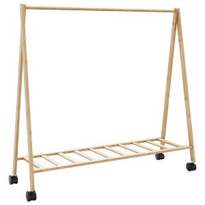 vidaXL Bamboo Clothes Rack - Shelves/Wheels, Folding, 41.7x13.4x41.9 in - Brown, Space-Saver - 1 of 4