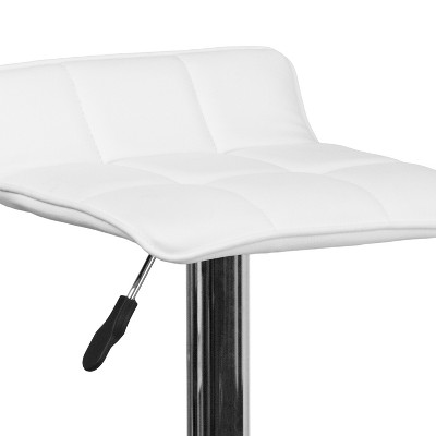 White Vinyl Adjustable Swivel Backless Barstool with Chrome Base