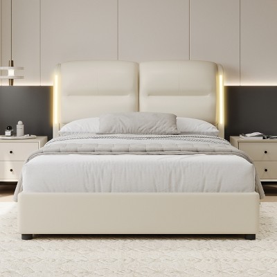 KTMBDW Queen Size Lift Up Storage Bed with Headboard, Upholstered Platform Bed Frame, Hydraulic Support, No Box Spring Needed