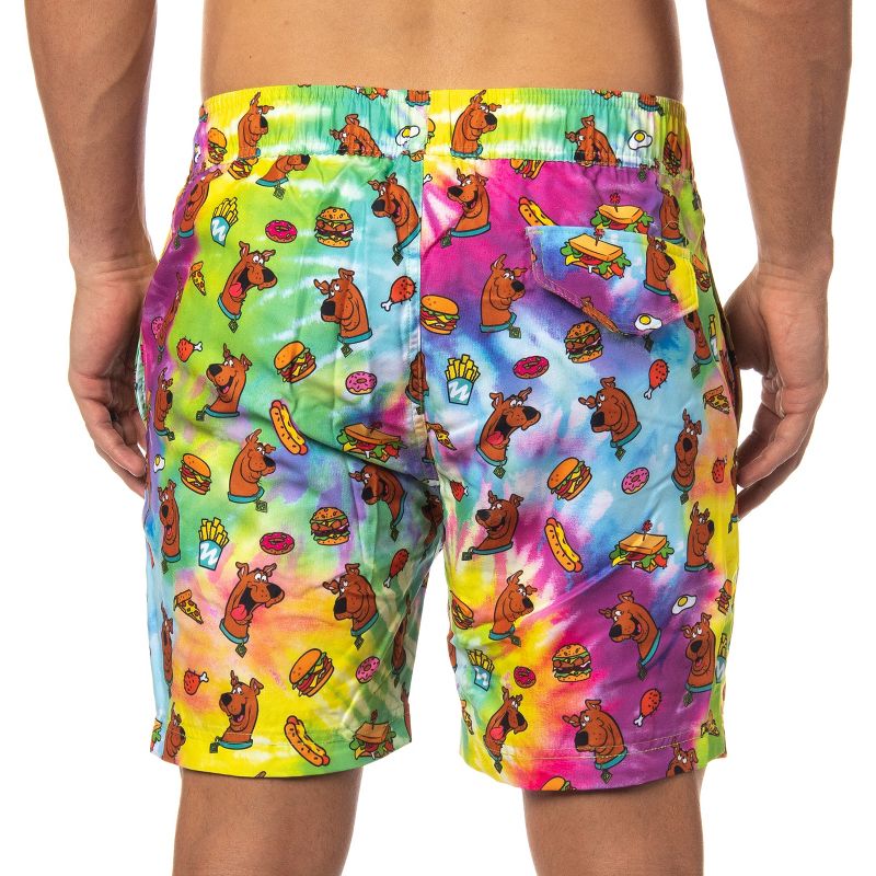 Scooby-Doo Men's Allover Scooby With Snacks Tie-Dyed Design Swim Trunks, 2 of 6