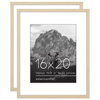 Americanflat 16x20 Picture Frame with Polished Plexiglass - Set of 2 - Use as 11x14 Frame with Mat or 16x20 Frame Without Mat - Natural Oak