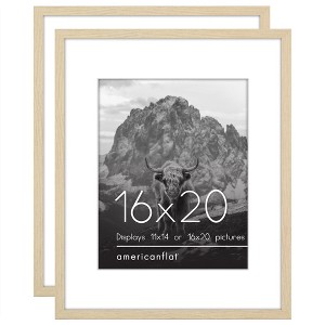 Americanflat 16x20 Picture Frame with Polished Plexiglass - Set of 2 - Use as 11x14 Frame with Mat or 16x20 Frame Without Mat - Natural Oak - 1 of 4