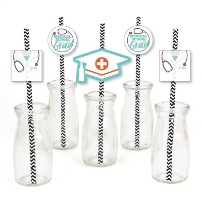Big Dot of Happiness Medical School Grad - Paper Straw Decor - Doctor Graduation Party Striped Decorative Straws - Set of 24