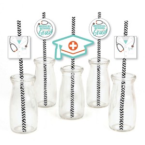 Big Dot of Happiness Medical School Grad - Paper Straw Decor - Doctor Graduation Party Striped Decorative Straws - Set of 24 - 1 of 4